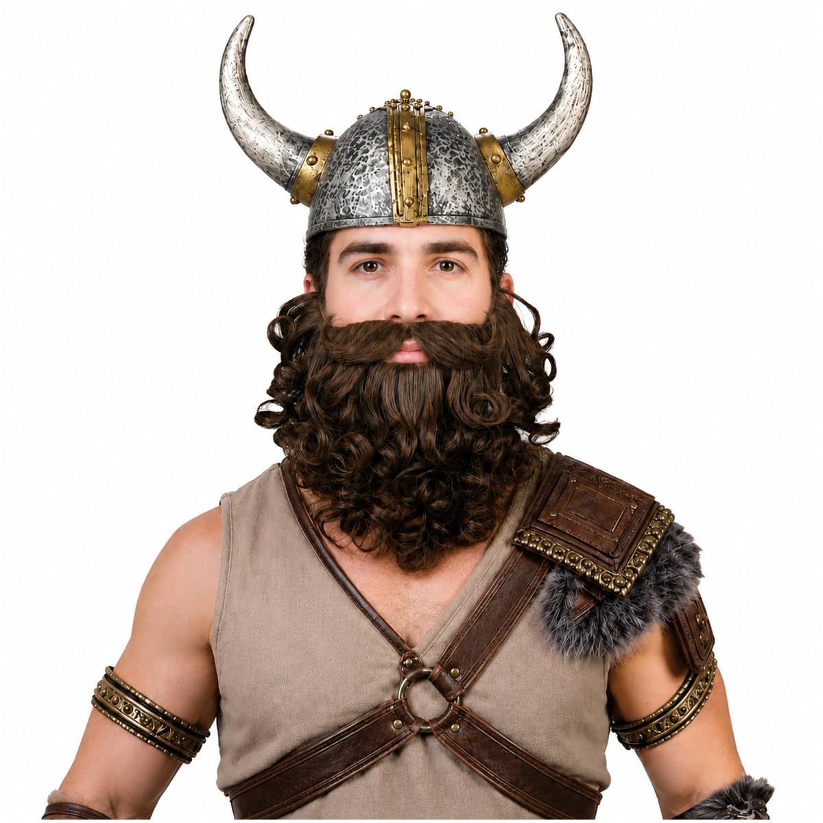 Photo 1 of Honcloud Men's Curly Brown Fake Beard (Brown)
