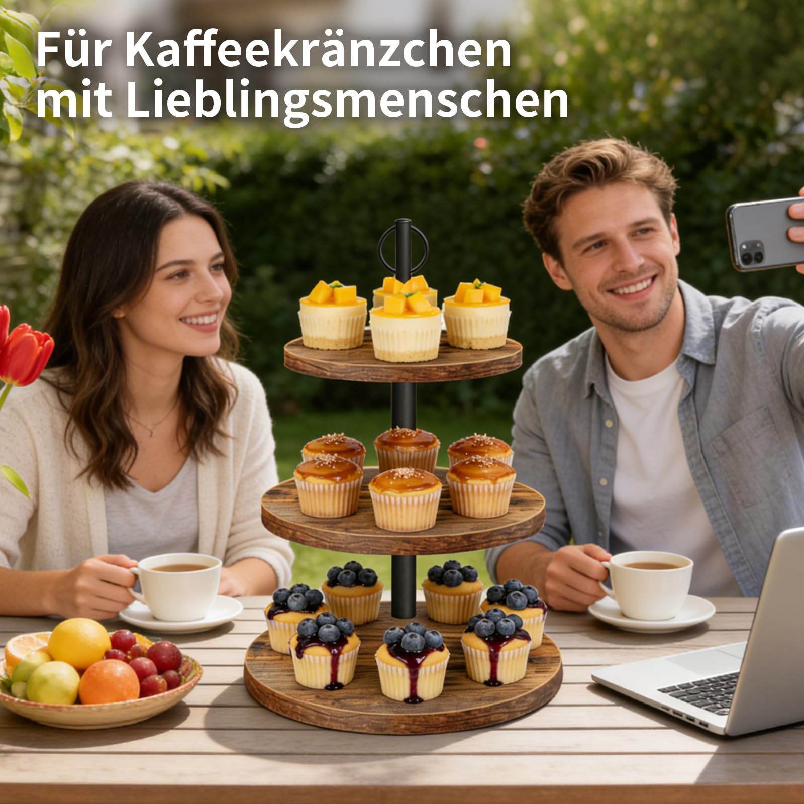Présentoir à gâteaux à 3 étages en bois - Grand présentoir à cupcake de 30/25/20 cm de diamètre - Présentoir à gâteau et support à gâteau pour muffins, gâteaux, desserts, mariage, fête d'anniversaire