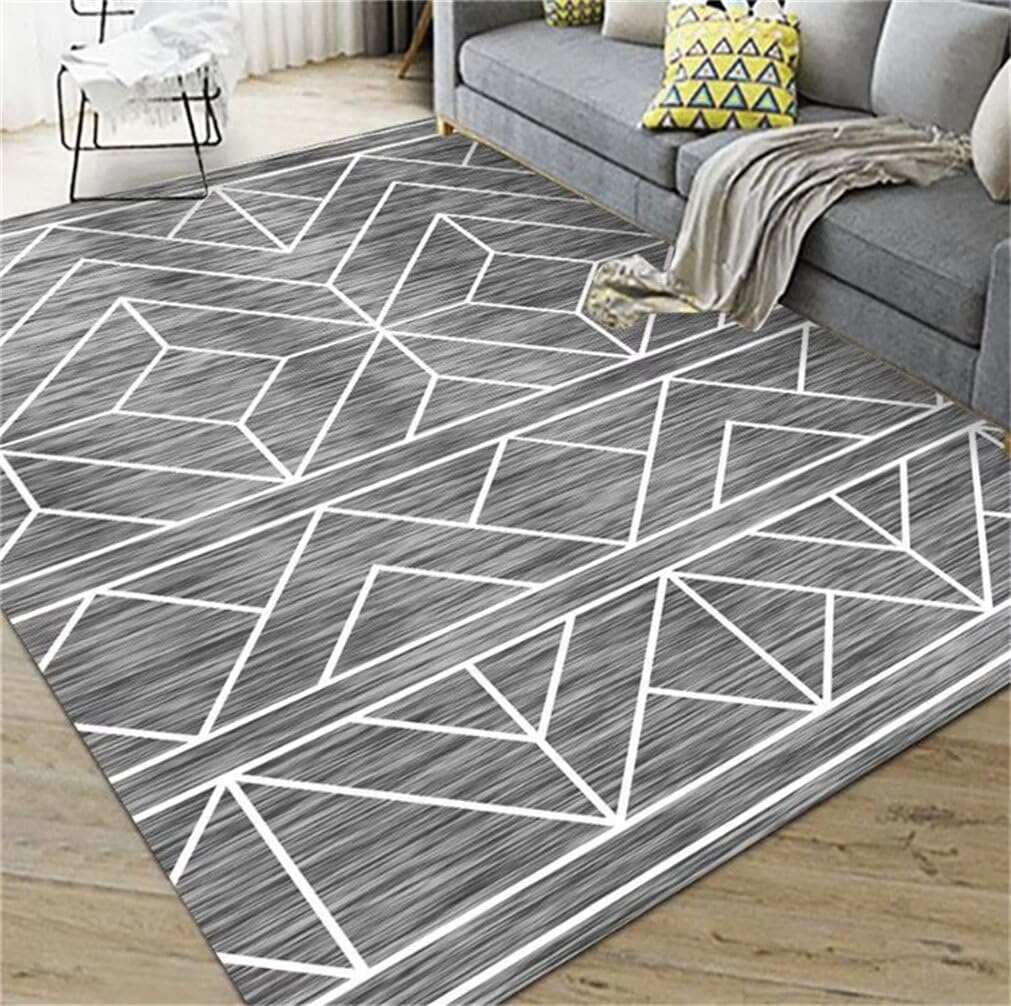 Tapis enfant fille 150x200 cm grand format gris géométrique pour chambre