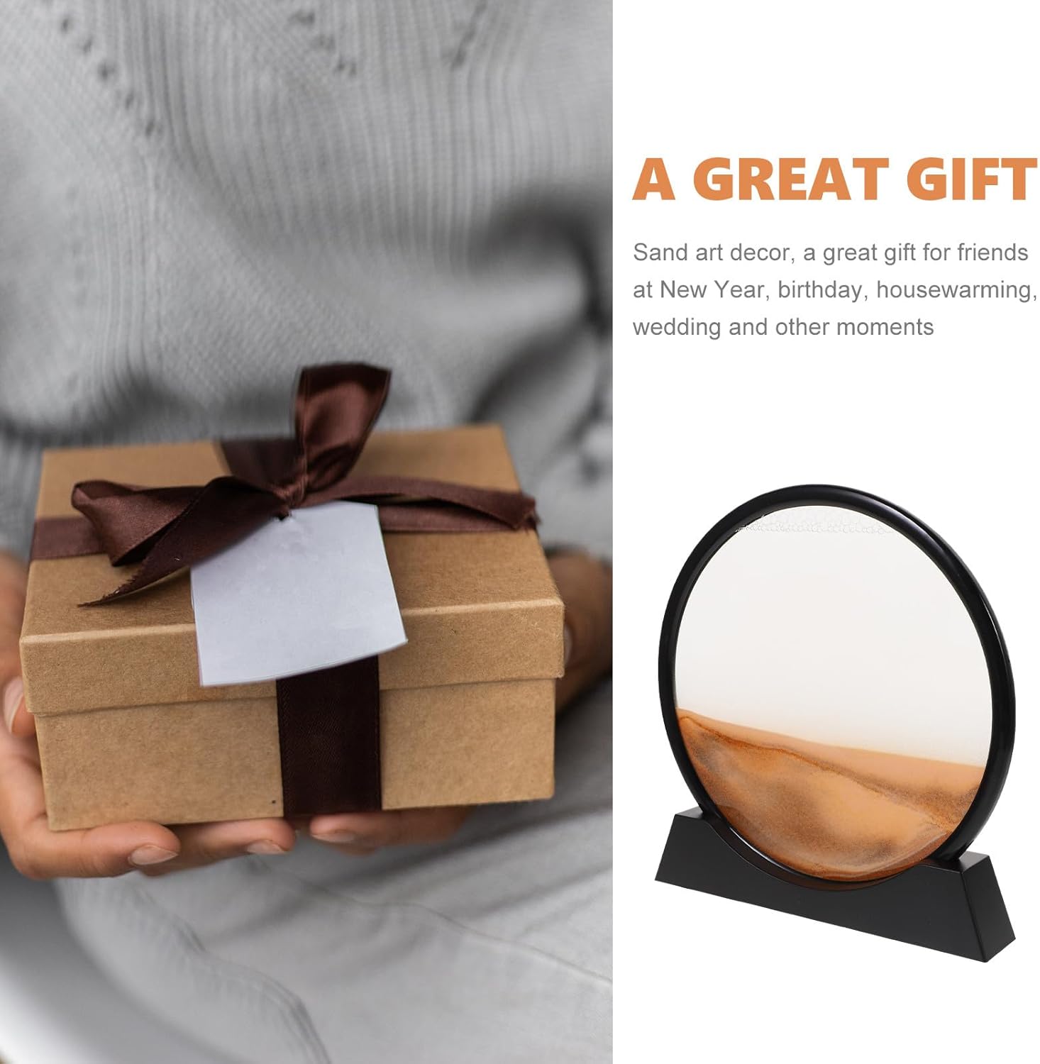 BESPORTBLE Dynamic Liquid Sand Art Decorative Hourglass for Home Office Desk Moving Sand Picture with Yellow in Black Frame Relaxing Desktop Decor for Office Workers and Students