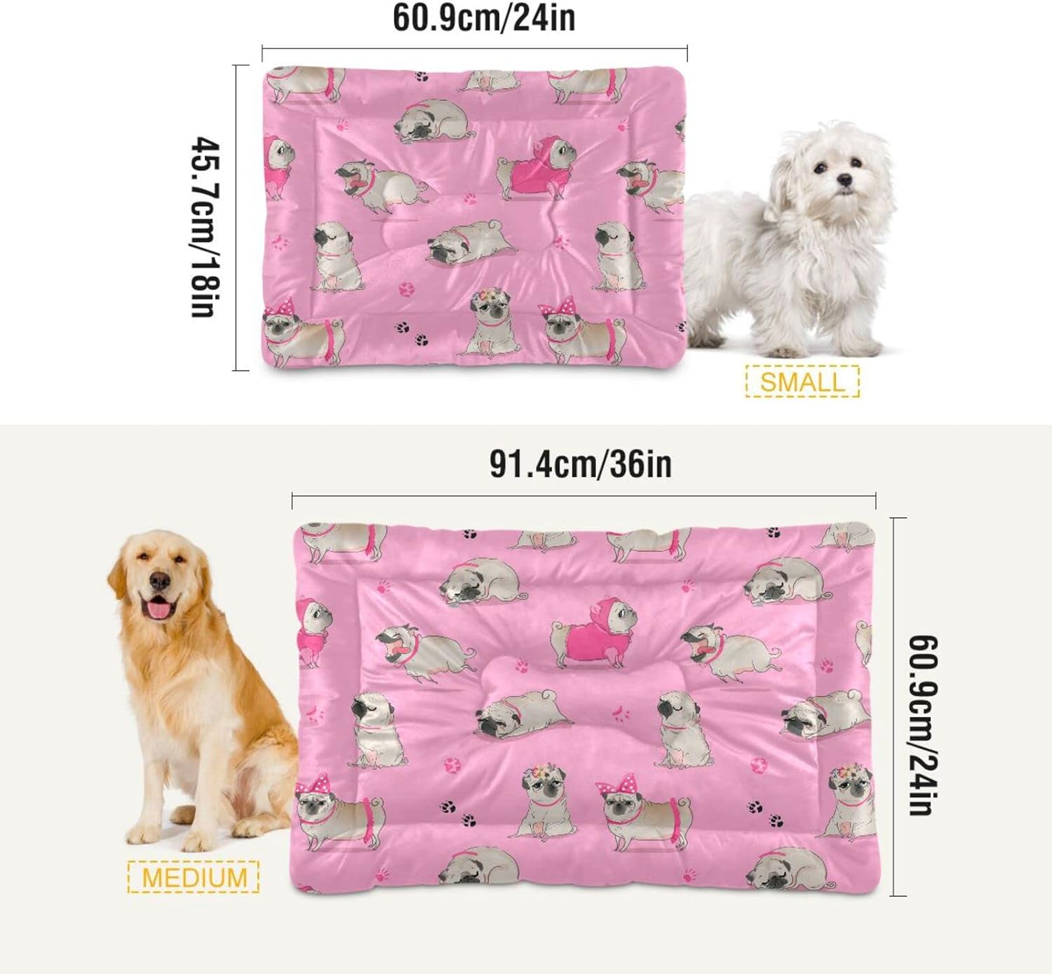 review Ultra Soft Pet Bed Washable Dog Bed Crate Mat for Dogs Fleece Dog Crate Kennel Pad Cat Pet Bed Liner 36x24in Cute Cartoon Pug Dog