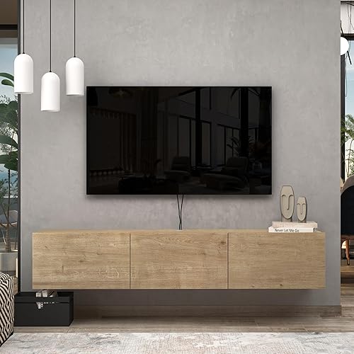 Miniatura 38 de Atelier Mobili - Soporte de TV flotante negro de 65 pulgadas, centro de entretenimiento flotante para TV de 80 pulgadas, gabinete de TV negro, Negro