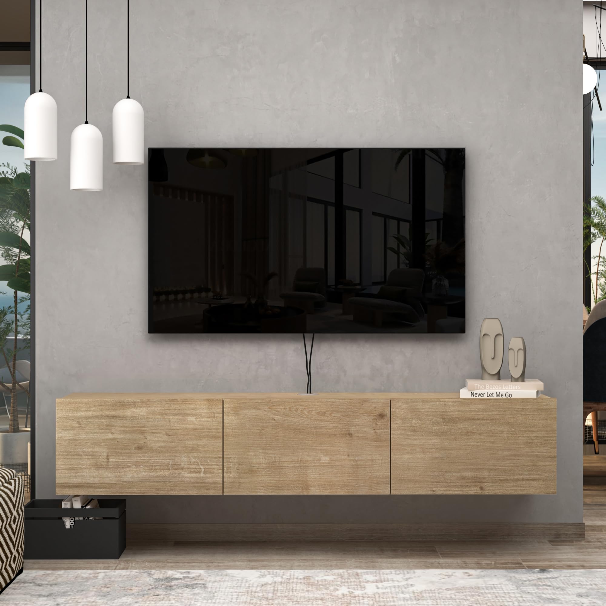 Atelier Mobili TV Stands for Living Room, TV Stand up to 75 inch TV, Floating TV Stand Wall Mounted, Floating Entertainment Center, Floating Shelf for Under TV, Oak Entertainment Center