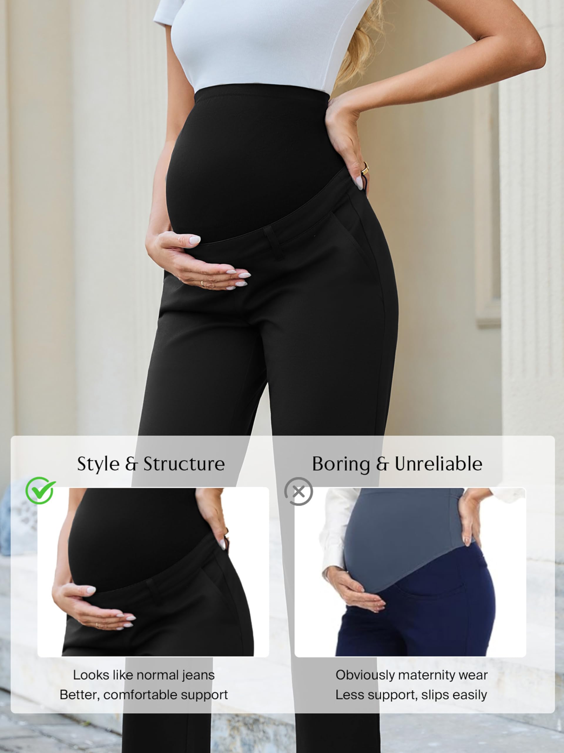 Ecavus Umstandshose über dem Bauch, nahtlos, Stretch, Arbeitshose, doppelte Länge, Schwangerschaft, Büro, Kleid, Hose mit Taschen