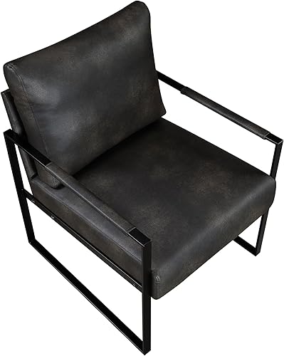 Miniatura 8 de Lexicon Silla decorativa moderna, tapizada de piel sintética con reposabrazos envueltos, silla con brazo con marco de metal negro, cómoda silla