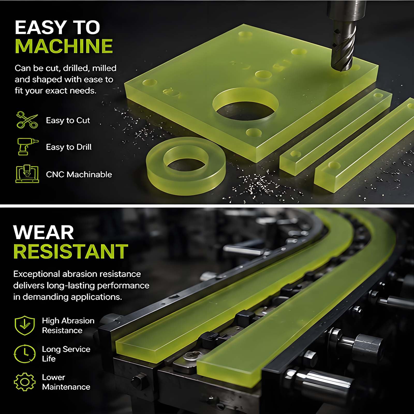 Lastra in Poliuretano 200 × 500 mm Pannello PU Solido Lastra in Uretano per Guarnizione Supporto Distanziale Striscia Antiusura Manutenzione Industriale,6mm
