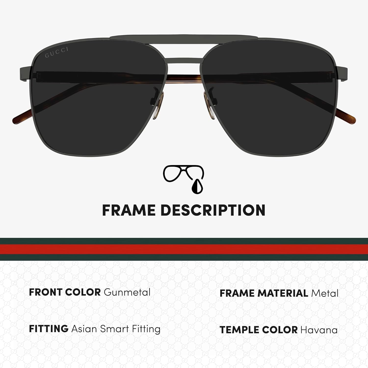 Gucci GG1164S Lettering Logo Caravan-Shaped Non-Polarized Sunglasses for Men – Includes Luxury Eyewear Kit – Gunmetal Frame with Grey Lens - Image 2