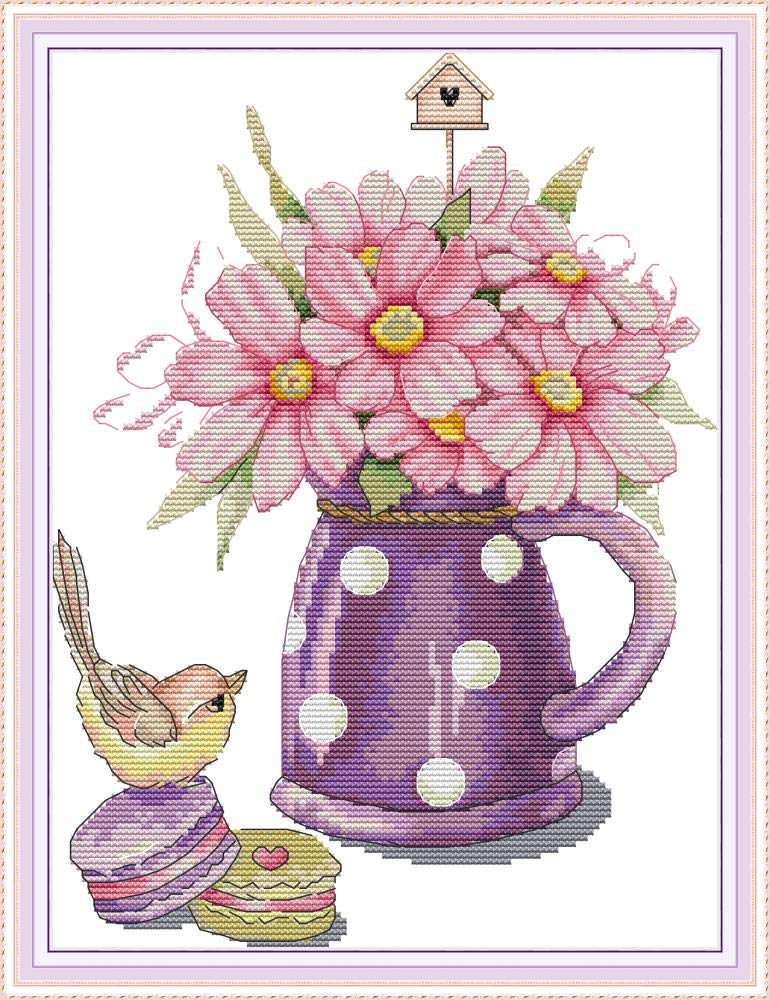 Kreuzstich-Set 'Hirsch & Vögel' – Vorgedruckt, 11CT, 55x60 Cm, Perfekt Für Anfänger!