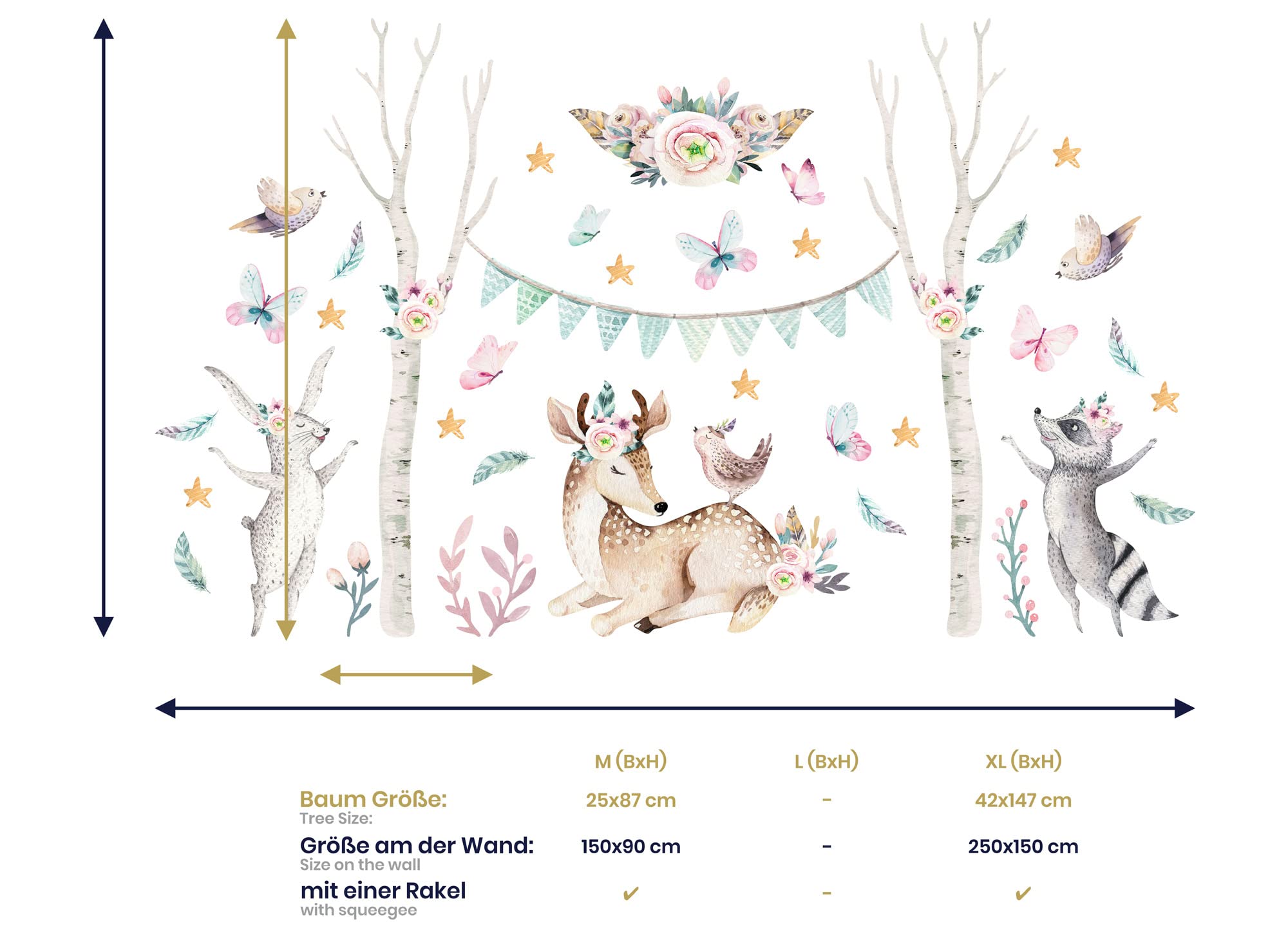 Adesivo da parete per cameretta dei bambini, motivo: animali della foresta, decorazione da parete per cameretta dei bambini, os3670 (250 x 150 cm)