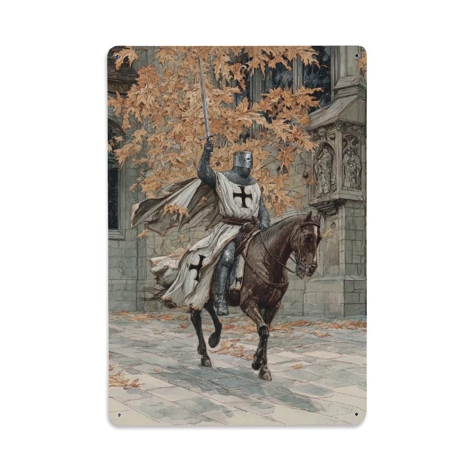 Sacred Light Chivalry Templar Knight Crusader Spiritual Symbol Metal Tin Sign Plaque Wall Decor for Cafe, Man Cave, Club Bar, Office, Home Garden Round Metal Poster 8x12Inch