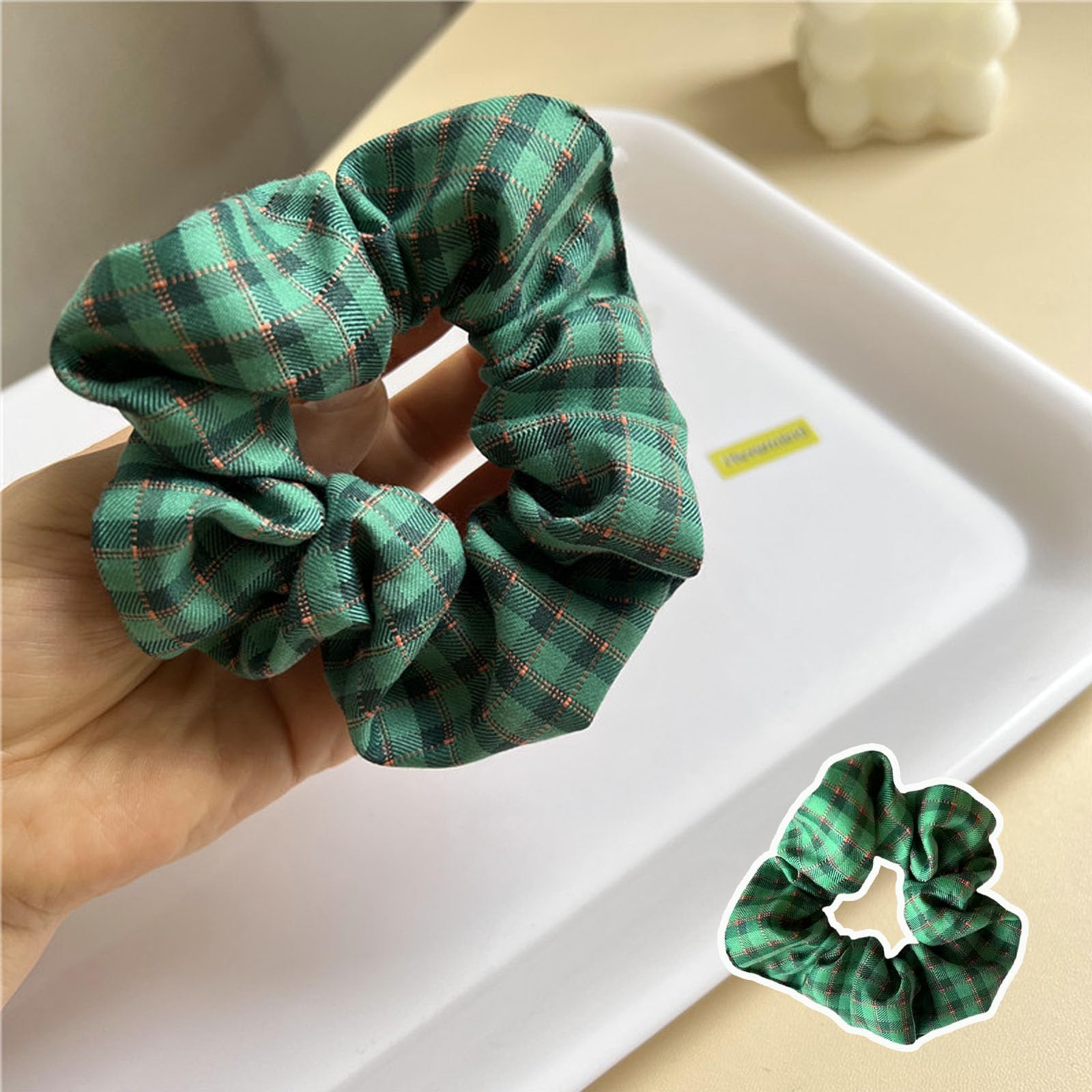 Green Hair Bow Scrunchies Set, 6 Pieces Hair Clips Accessories Kit, Elastic Hair Ties Ropes, Bowknot Hair Barrettes, Pins - Image 3