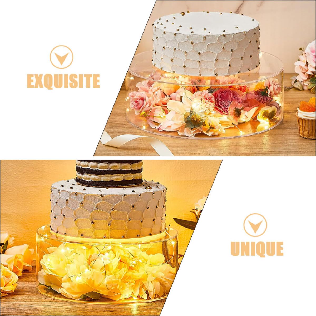 NOLITOY Soporte para Pasteles Redondo Rellenable de Acrílico Transparente, 2 Piezas, Bandeja para Cupcakes y Postres, Adecuado para Fiestas, Bodas y Mesa Dulce