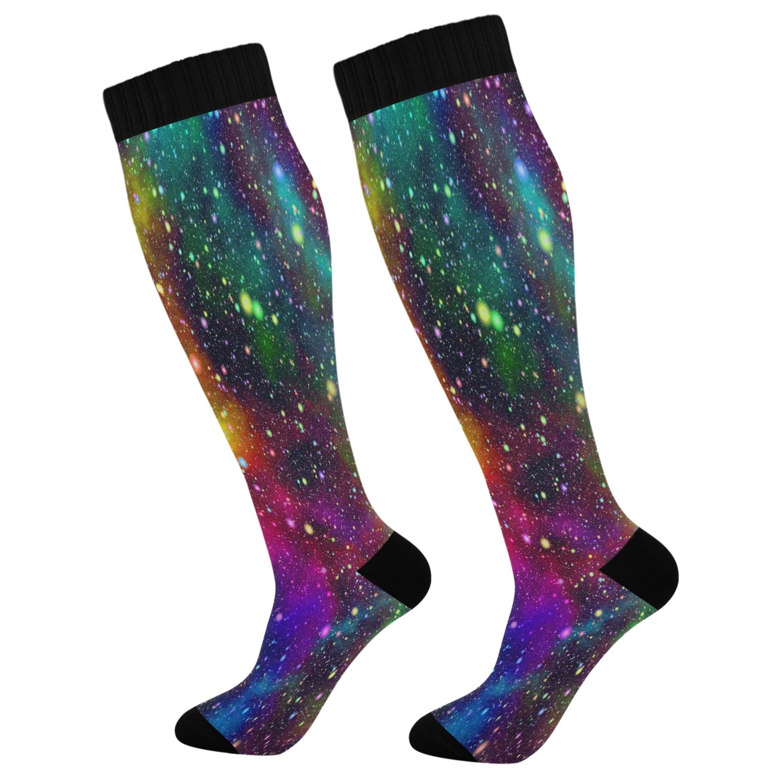 KLL Christmas Compression Socks for Men and Women Golden Glitter In Shiny Red Knee High Socks