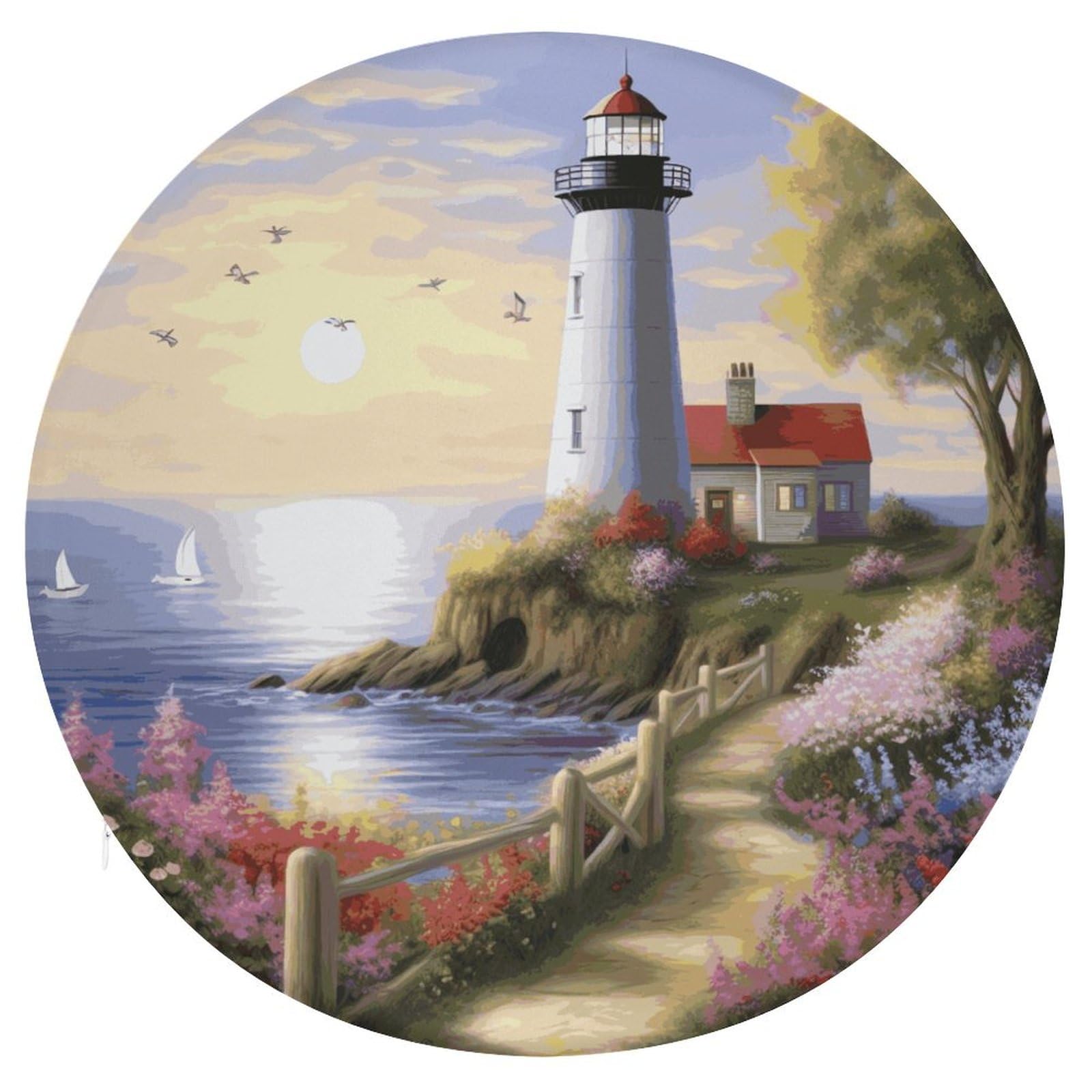 Coussin de siège rond phare peinture diamant pour banc et chaise