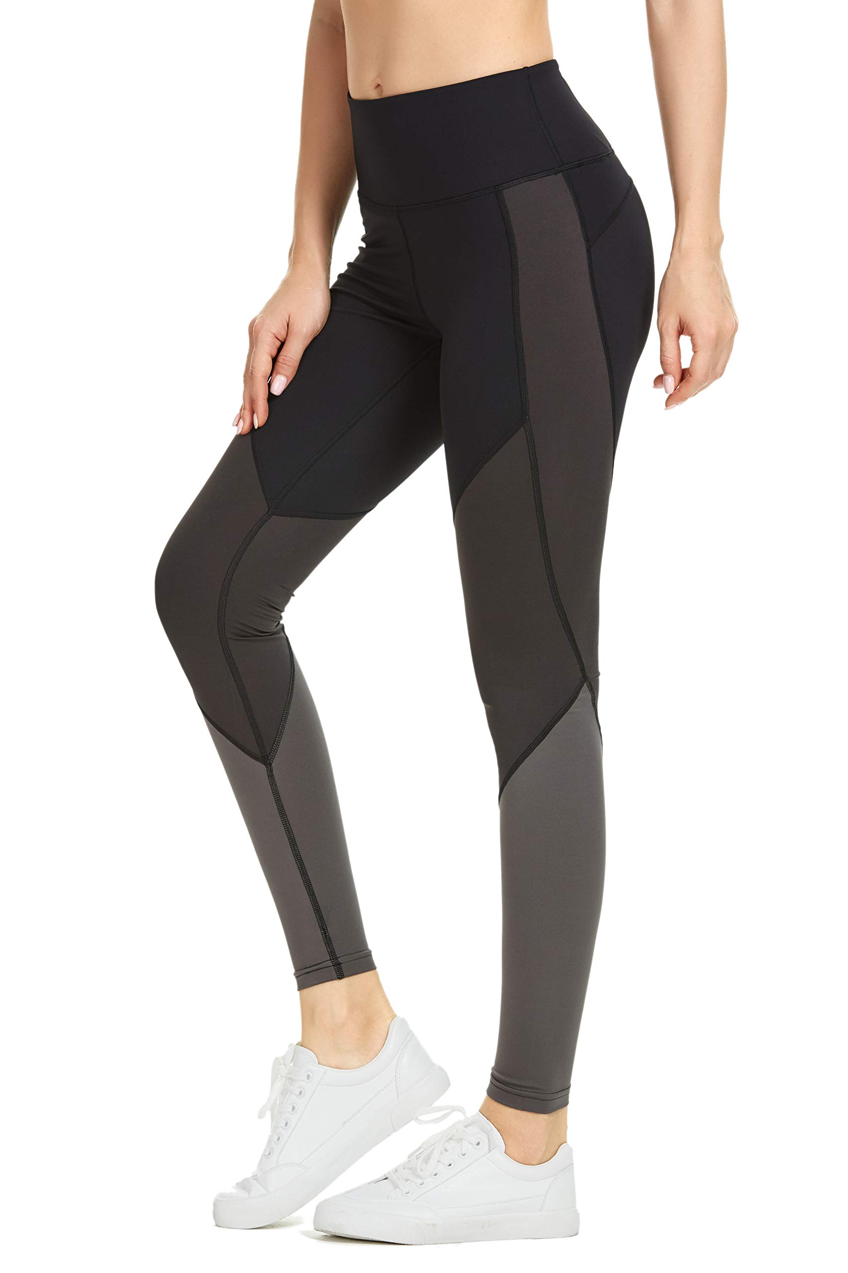 QUEENIEKE Women Yoga Pants Color Blocking Mesh Workout Running Leggings Tights