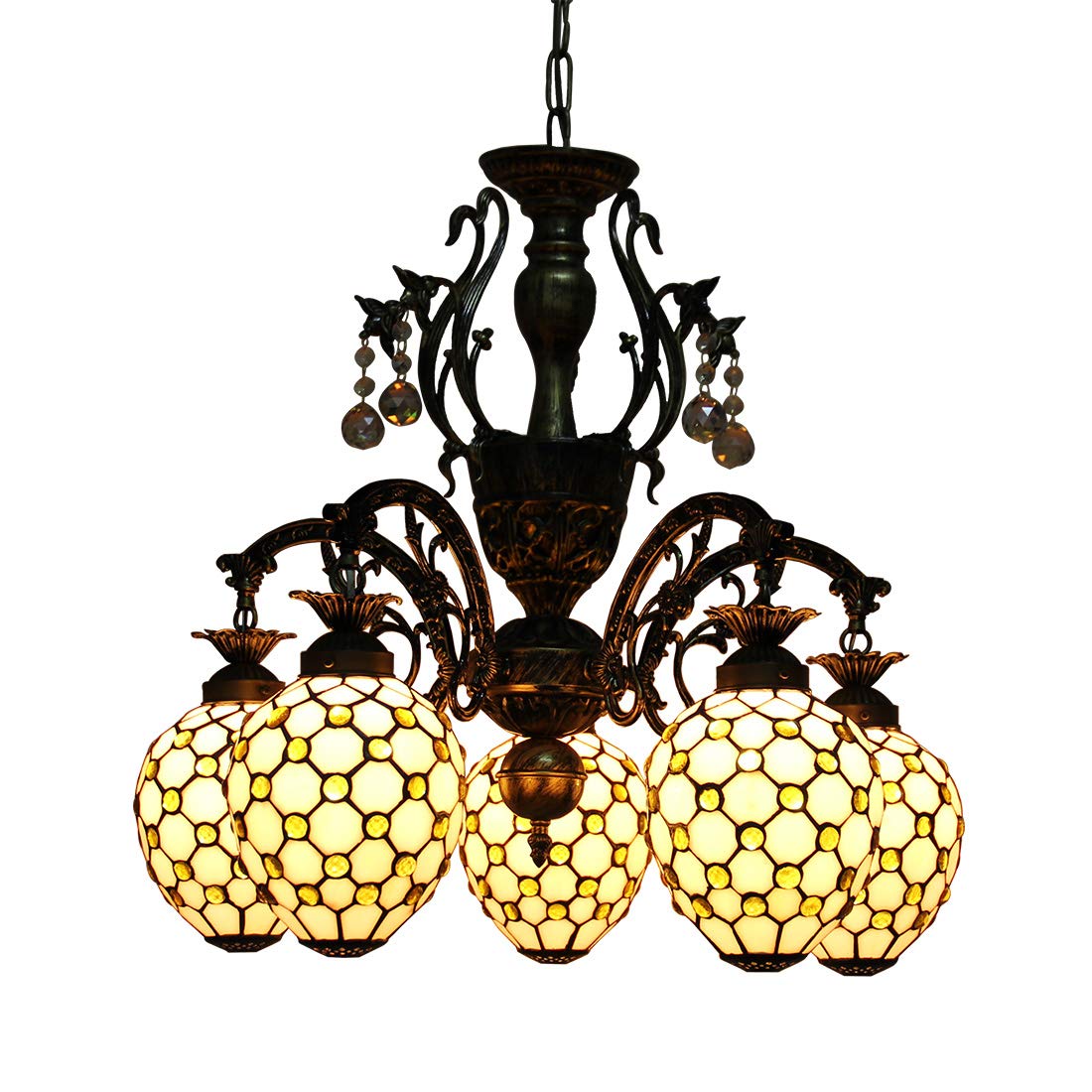 Lustre Tiffany vitrail d'exception style vintage et finition Jaune Perle - 8