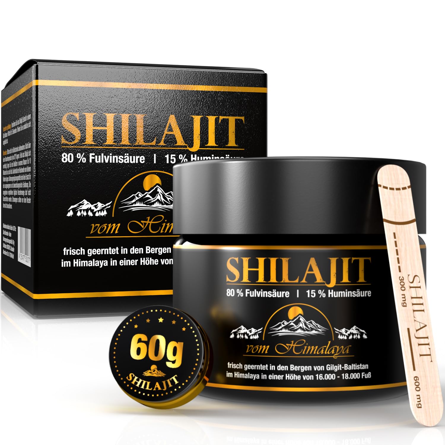 Shilajit Resina Gold Standard 60 g 85+ minerali, massima potenza dall'Himalaya oltre 3 mesi, 100% puro e originale vegano e senza additivi