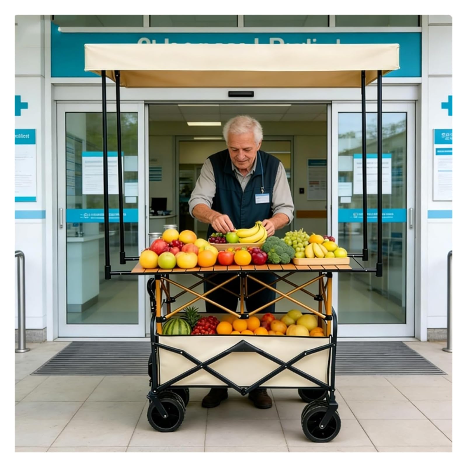 Folding Vendor Stall Cart with Canopy,Mobile Outdoor Cart for Street