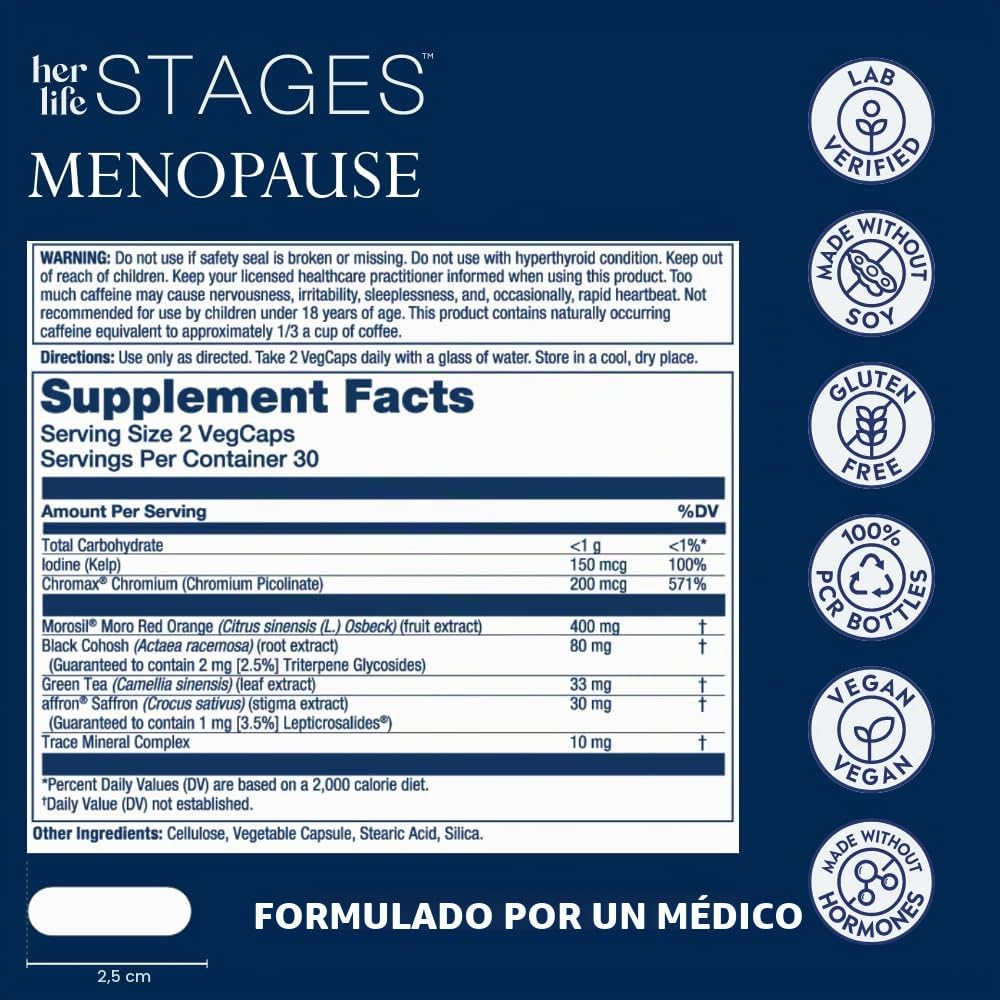 Solaray Menopause her Life Stages - Suplementos de menopausia para mujeres - Apoya al estado de ánimo, sueño, sofocos, sudores nocturnos - Vegano, sin gluten - 60 cápsulas vegetales | Menopausia, estado de ánimo, sueño y sofocos, extracto de naranja clíni