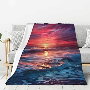 Ocean Tide at Warm Twilight Throw Blanket Ultra Soft Cozy Fleece Blanket Lightweight Warm Bed Blanket All Season for Home Living Room Sofa Couch Bed 50"X40"