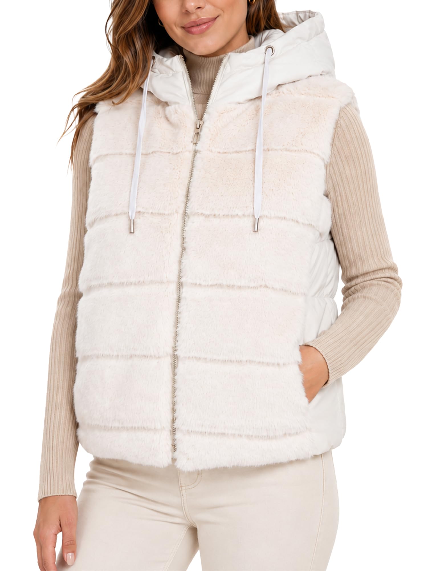 Gilet imbottito da donna, in pile, senza maniche, con parte anteriore