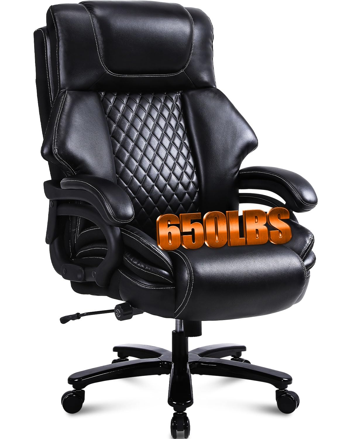 BOSMILLER 650lbs Large Big and Tall Office Chair for Heavy People with Adjustment Lumbar Support, Comfy Padded Heavy Duty Leather Executive Office