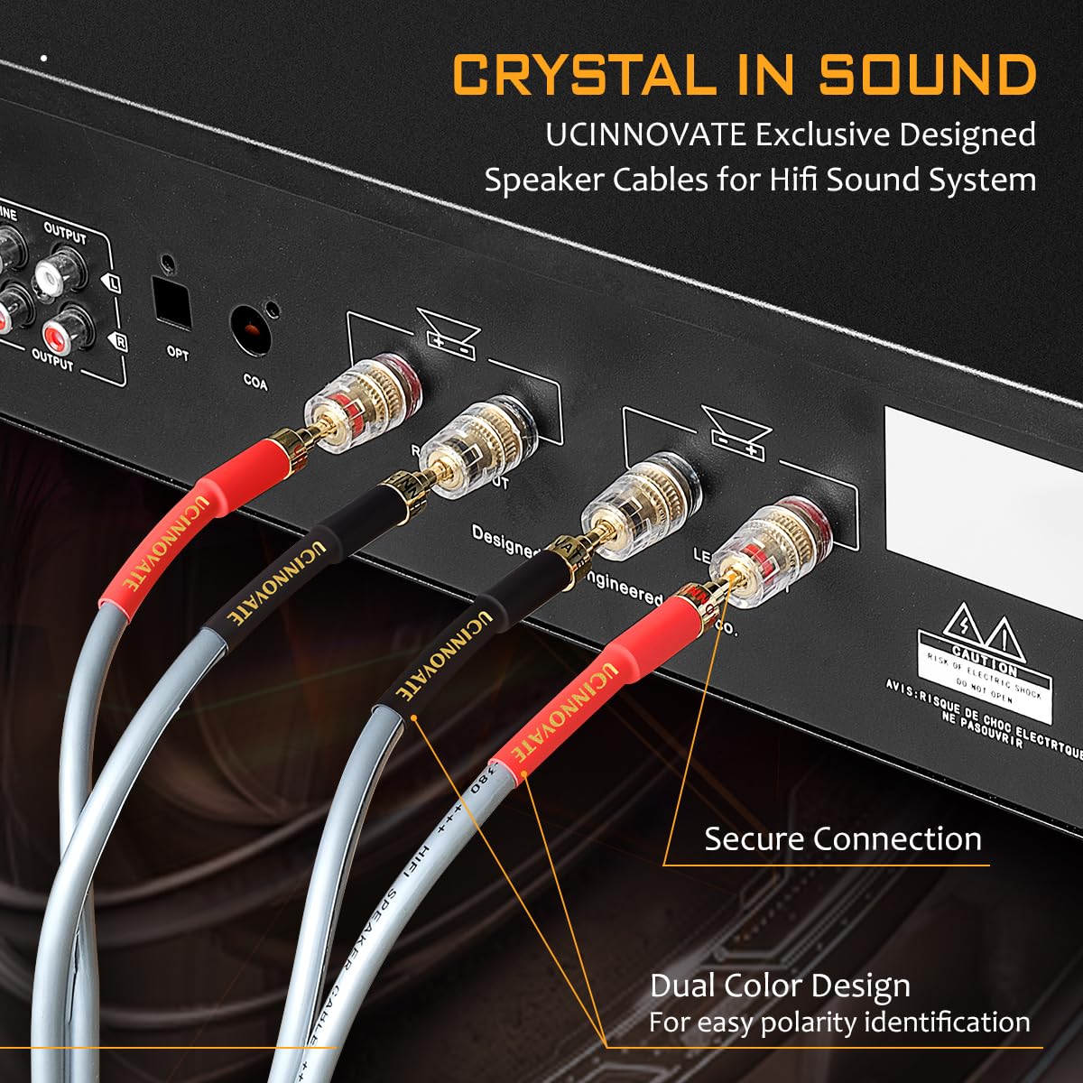 UCINNOVATE Cavo per altoparlanti OFC di alta qualità bi-cablato, resistente, 12 AWG, confezione da 2 cavi per audiofili HiFi per saldatura a freddo con connettori a banana placcati in oro, per