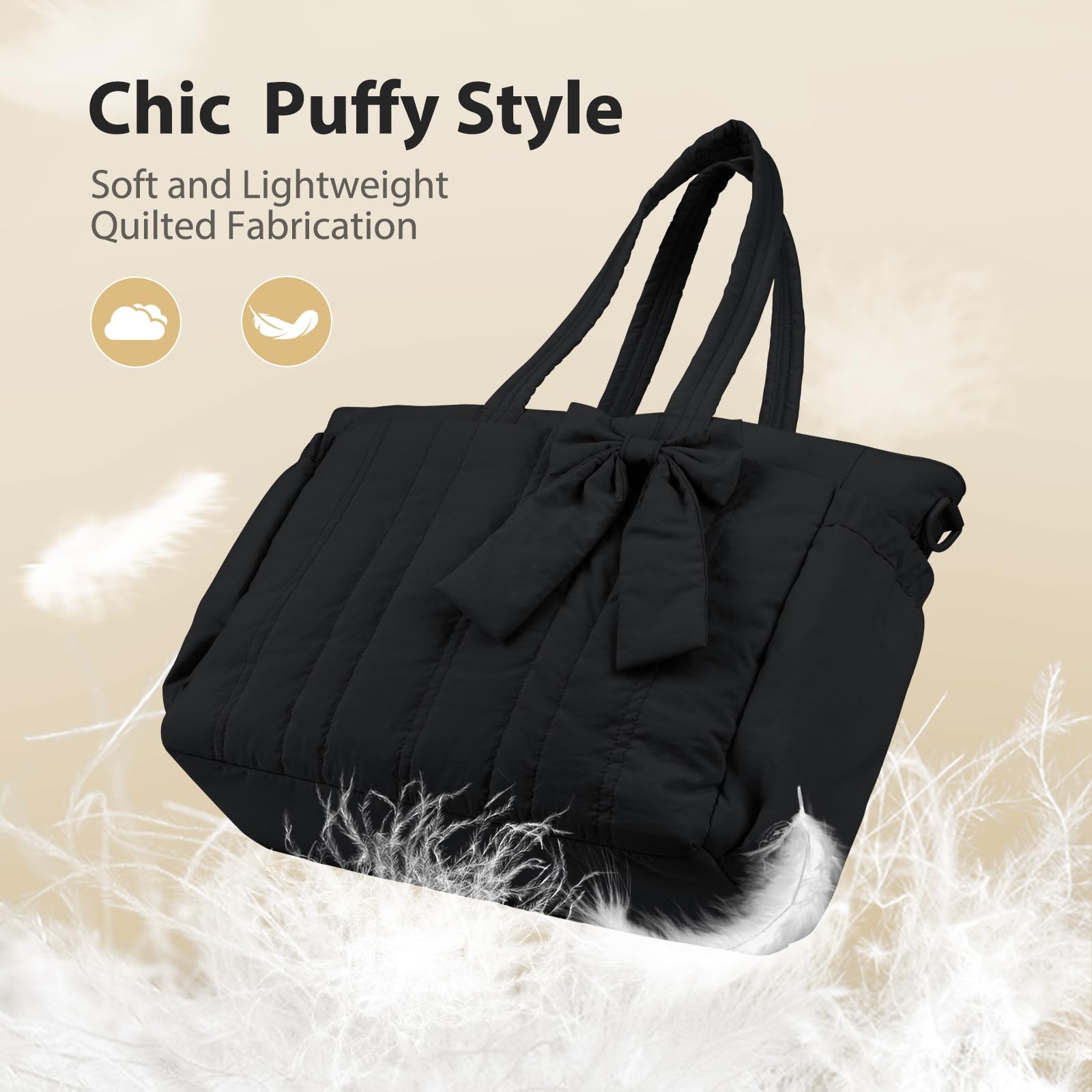MOSISO Borsa Tracolla Fiocco Donna,15.6 pollici Borsa Tracolla Grande,Borsa Mano,Borse Shoulder per Scuola Lavoro Viaggi Palestra,Borse Shoulder Leggera con Scomparti Laptop,Fiocco&Tracolle, Nero