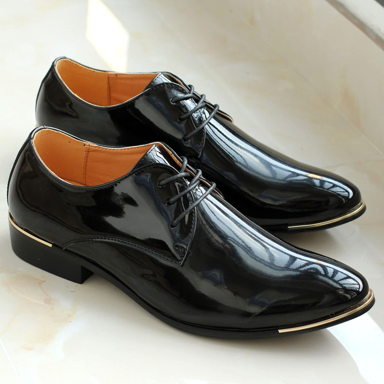 Herren Lederschuhe Lackschuhe Derby Schnürhalbschuhe Oxford Hochzeit Schuhe 38-48