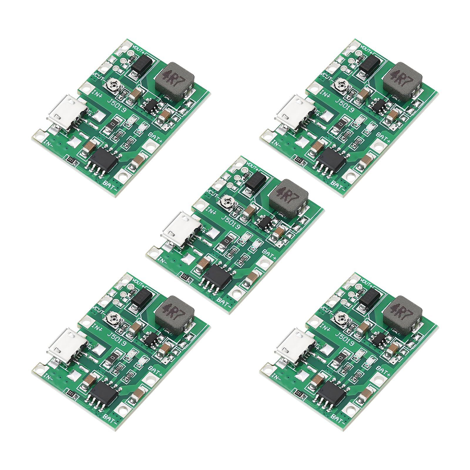 Micro Traders 5-Pack Charger Module 2A 18650 Li-Ion Battery Fast Charger Module 3.7V Boost to 5V 9V 12V with Overcharge Protection for Battery-Powered Equipment