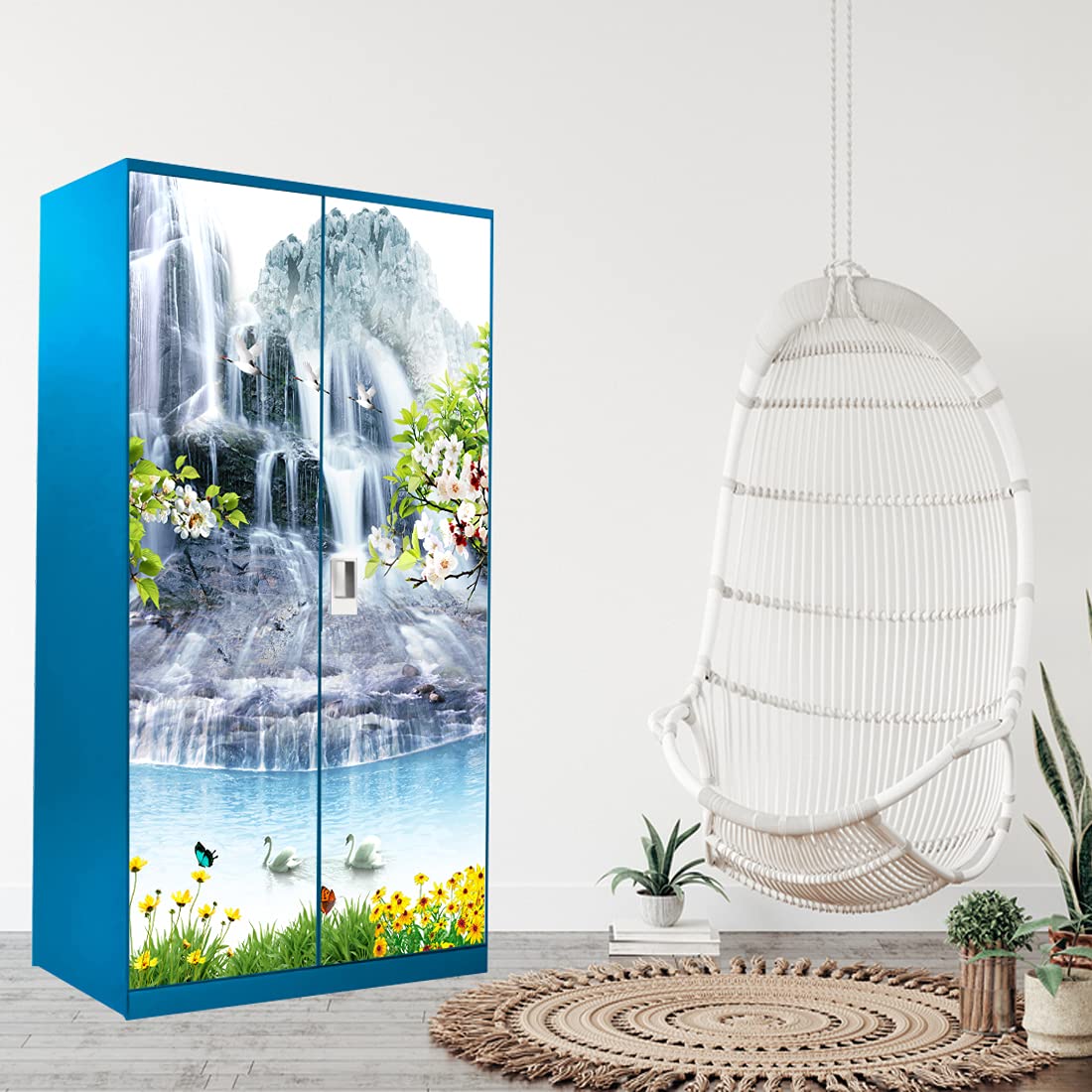 Bnezz Self Adhesive Almirah Stickers Extra Large Size (99x219) Cm Wall Stickers for Wardrobe Stickers for Bedroom | Wallpaper for Walls & Door Sticker | Almera Sticker (WhiteWaterfallAlmira)