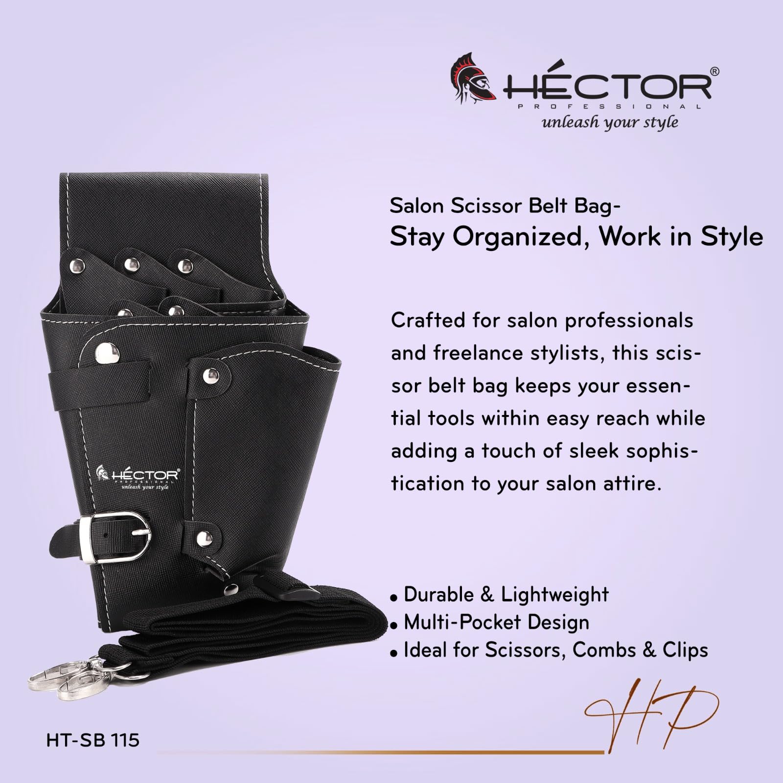 HECTOR Professional Leather Scissors Belt Kit Pouch with Metal Studs, Black 4