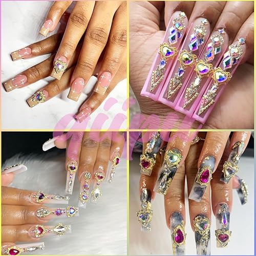 Vista 58 de 36 dijes de uñas de corazón rojo, de aleación de lujo dorada, dijes de San Valentín para uñas, diamantes de imitación rojos en 3D, diamantes