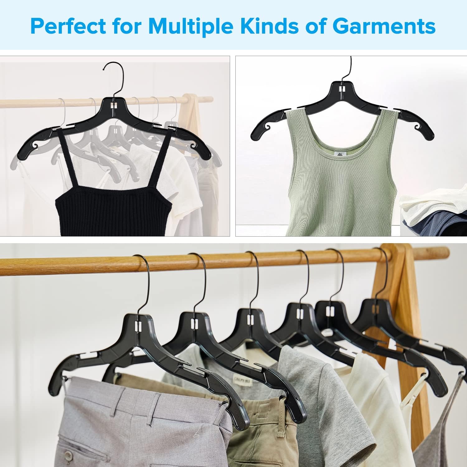 Donext Plastic Hangers with 360 Swivel Metal Hook, Heavy Duty Clothes Hangers, Durable Closet Hangers for Shirt, Coat and Dress (20 Pack, Black) - Image 6