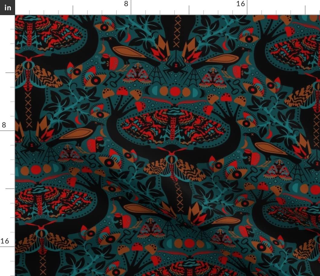 Spoonflower Fabric - Moth Mares Black Teal Goth Red Dark Printed on Petal Signature Cotton Fabric by The Yard - Sewing Quilting Apparel Crafts Decor