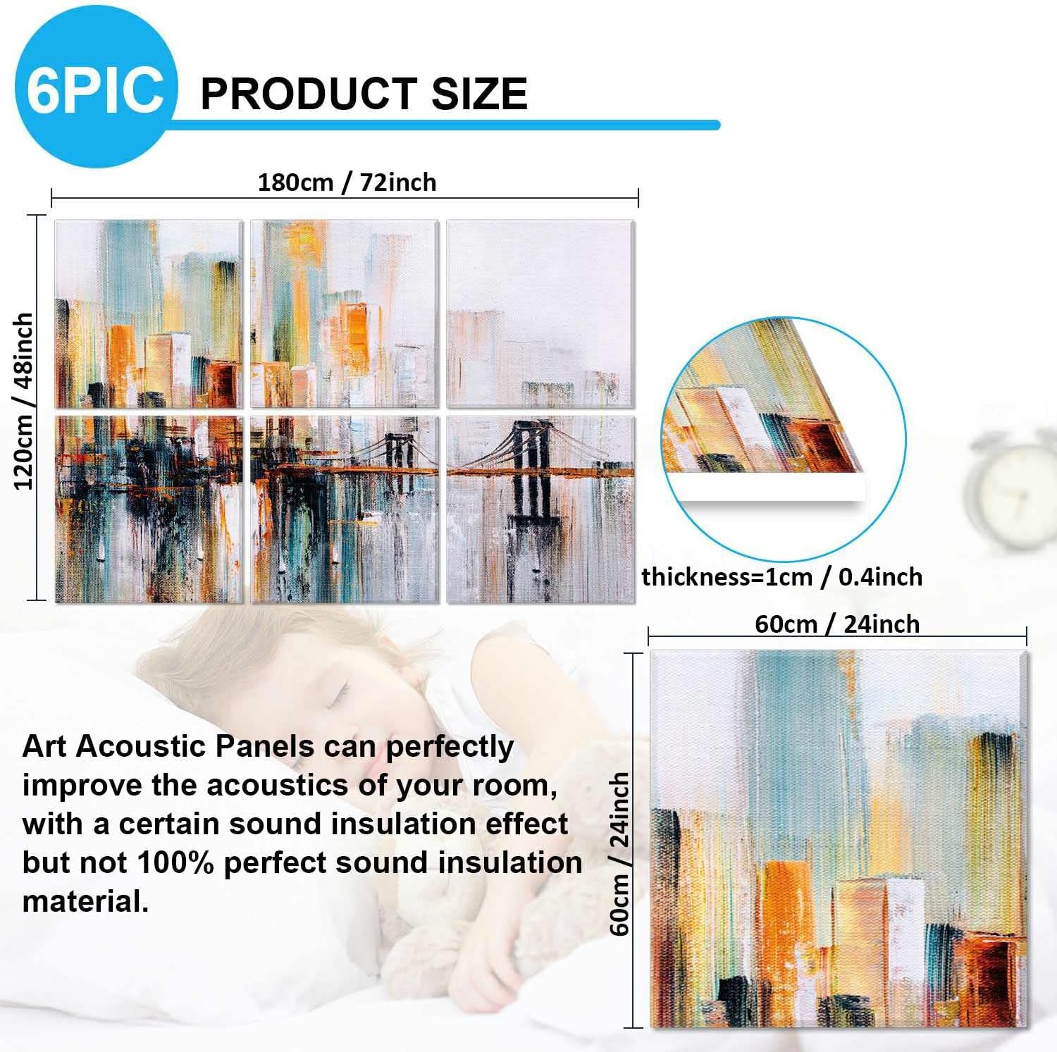 JBER Art Acoustic Panels, 72×48 Inches Acoustical Wall Panels, Sound Absorbing Wall Art, Decorative Acoustic Panels, Soundproof Wall Panels for Recording Studio, Home & Living Room(BROOKLYN BRIDGE)