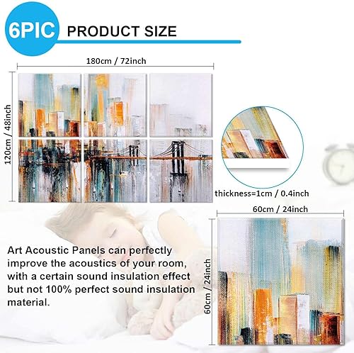 Miniatura 2 de JBER Paneles acústicos artísticos, paneles de pared acústicos de 72 x 48 pulgadas, arte de pared absorbente de sonido, paneles acústicos