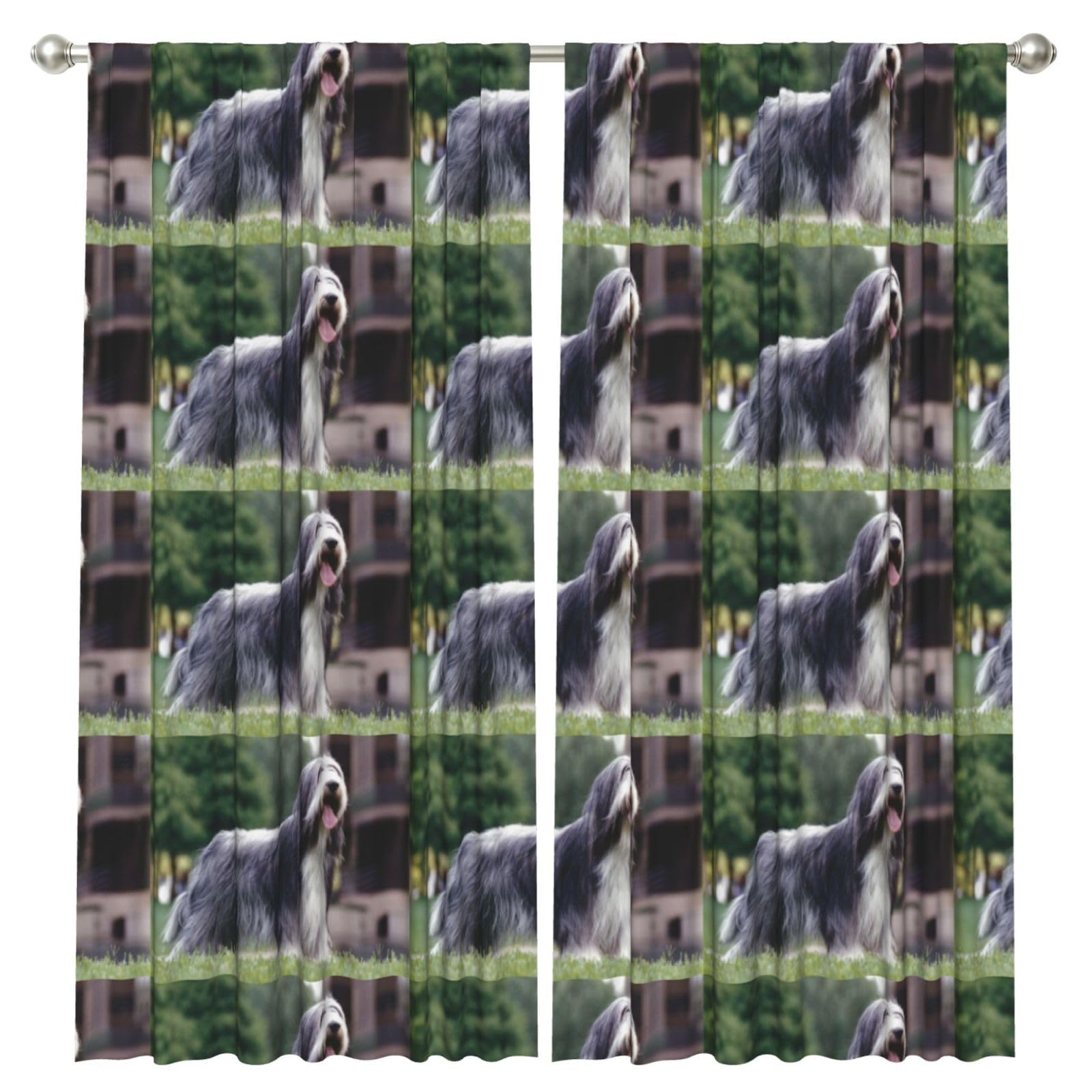 InOmak Bearded Collie Beardie Curly Gray Dogs Pets, 2 Panels Window Curtains 52 x 84 Inch Blackout Curtains for Living Room Bedroom
