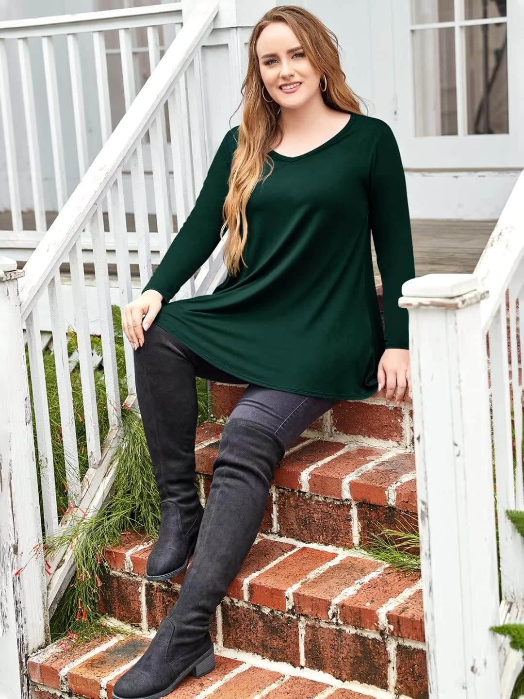 LARACE Long Sleeve Tunics Tops Plus Size for Women V Neck Loose Fit Flowy Clothing for Leggings - Image 4