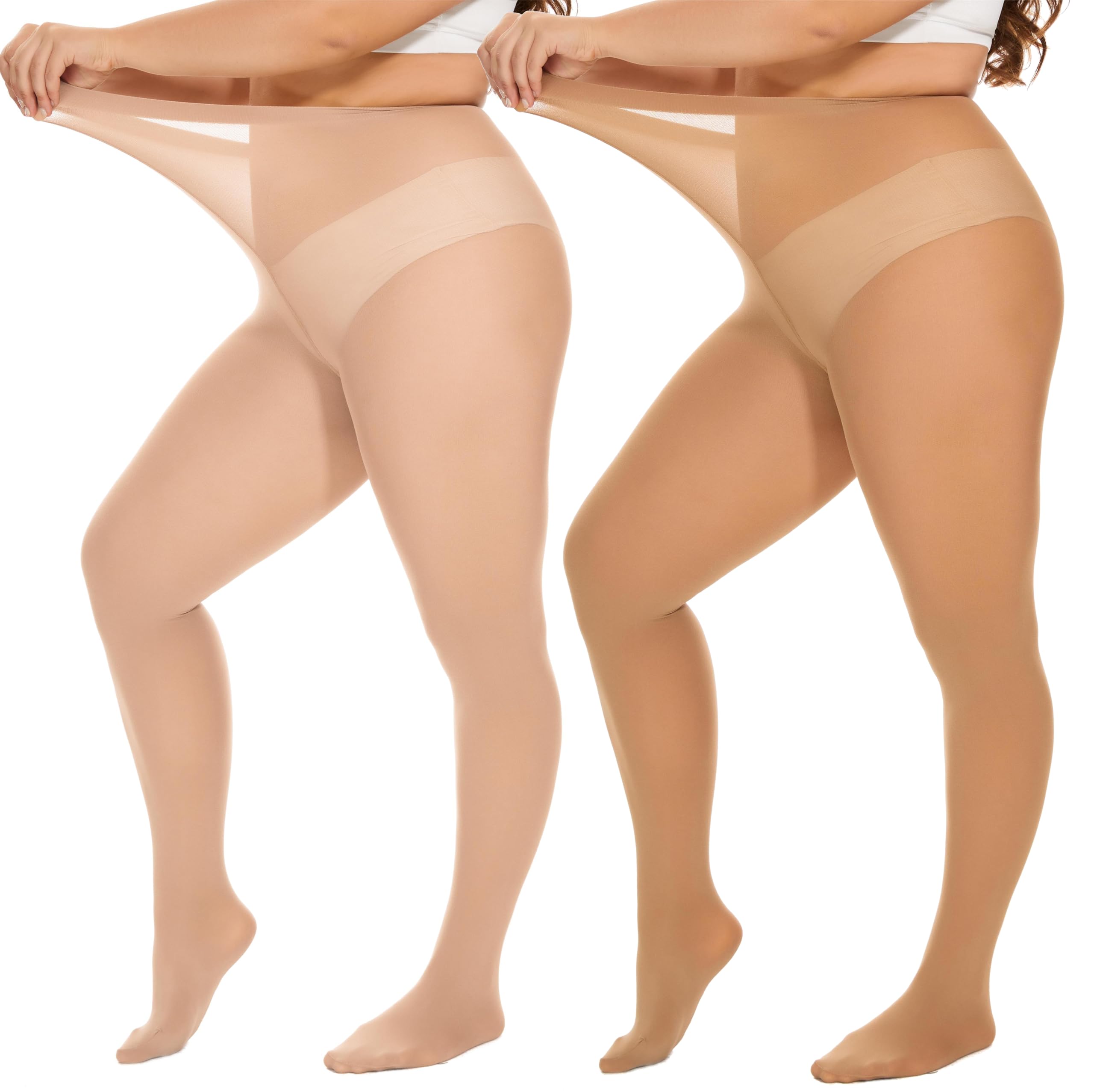 DUCMODA Plus Size Tights for Women, Ultra Soft Solid Color Semi-Opaque Pantyhose, Nylon High Waist Stockings 1X 2X 3X 4X