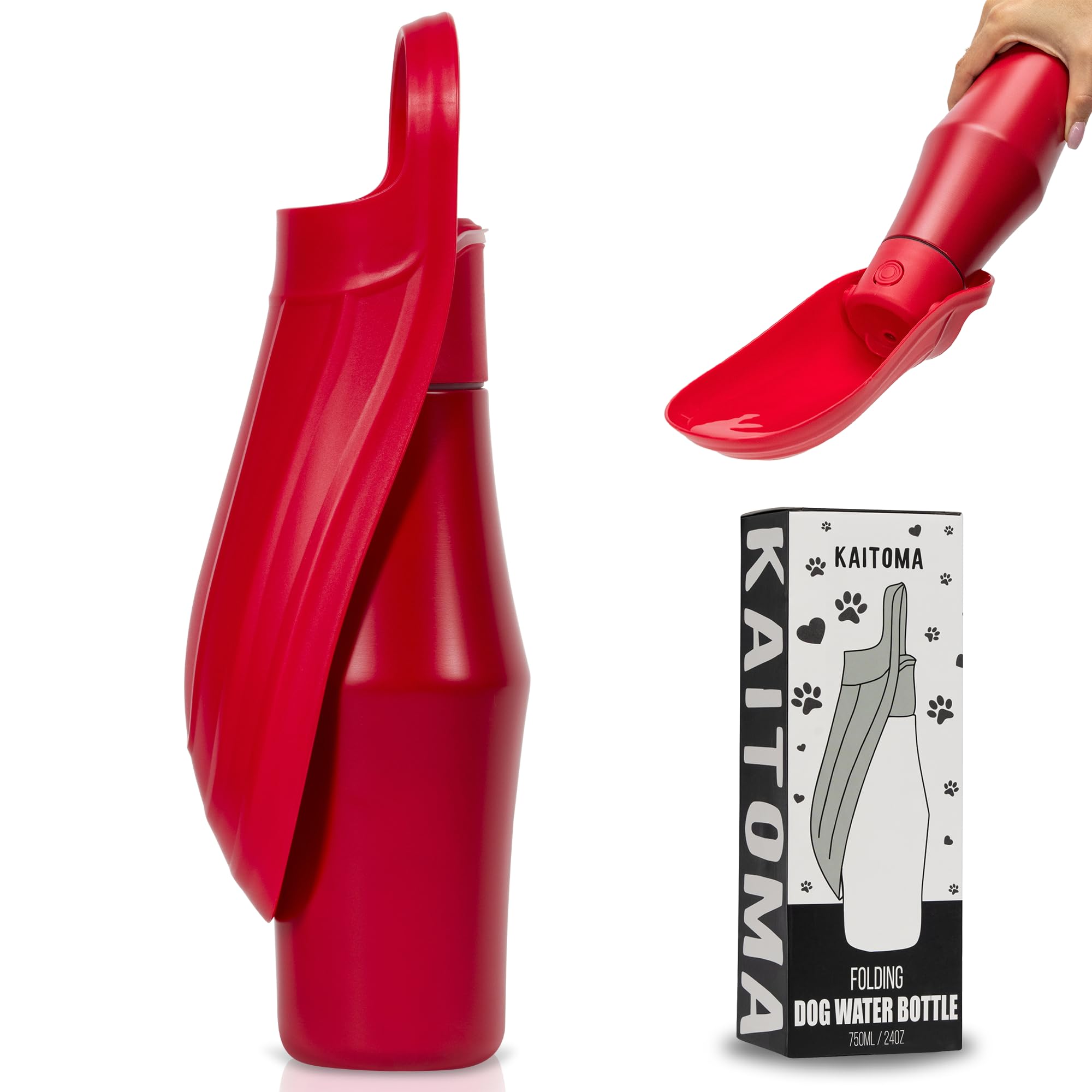 Kaitoma - Botella de agua plegable grande para perro, acero inoxidable de 750 ml, a prueba de fugas, dispensador de agua portátil para cachorros, mascotas y perros, cuenco para beber para perros, para