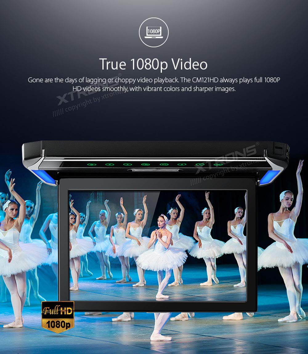 XTRONS 12,1“ Digital TFT 16:9 Bildschirm für Auto Bus Auto Overhead Player Auto Monitor mit HDMI Port Automosphäre LED Licht Windows CE für Urlaub