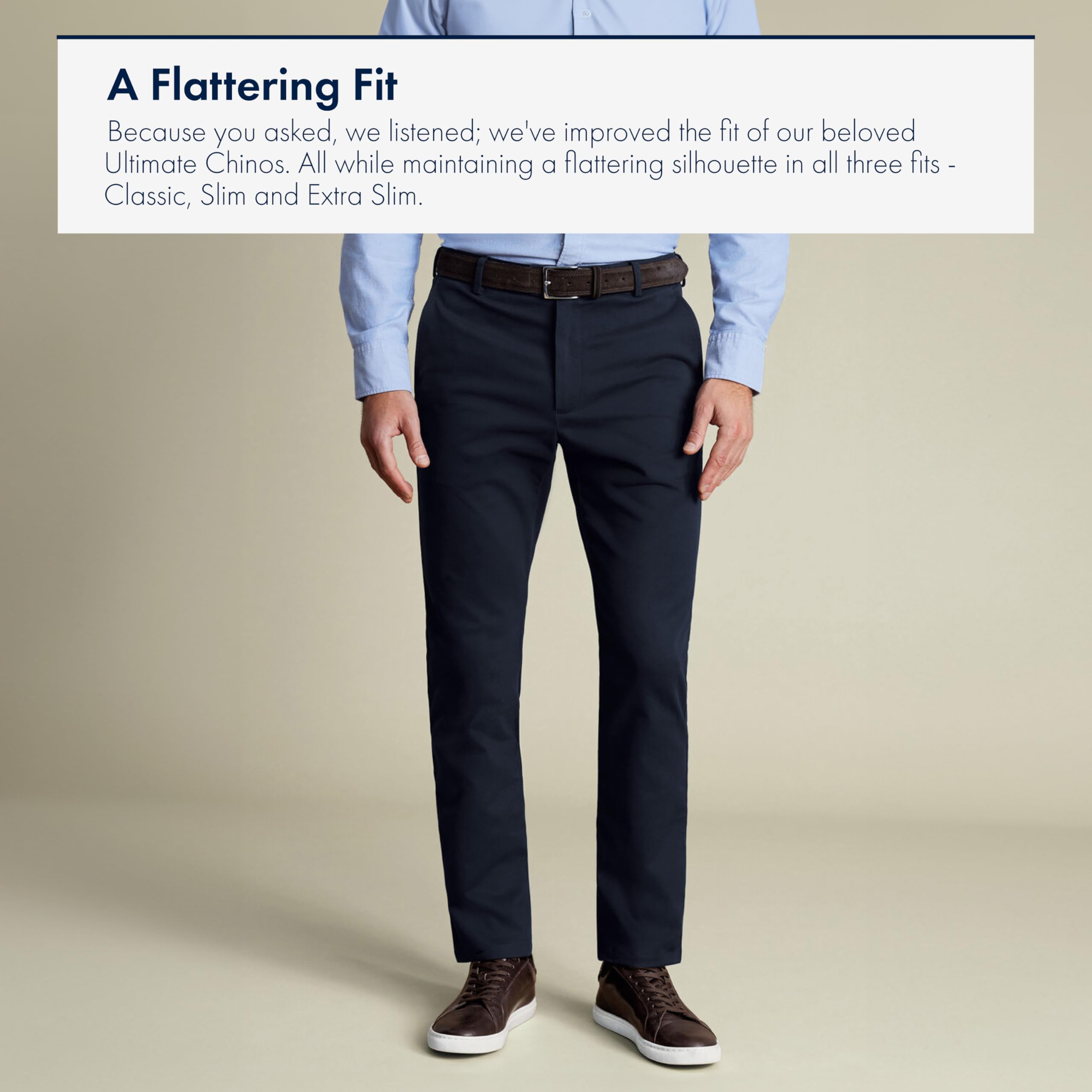 Charles Tyrwhitt Men's Chino Trousers - Ultimate Non-Iron Stretch Chinos for Men - Slim Fit - Smart Casual Cotton Chinos for Work, Travel & Everyday Wear
