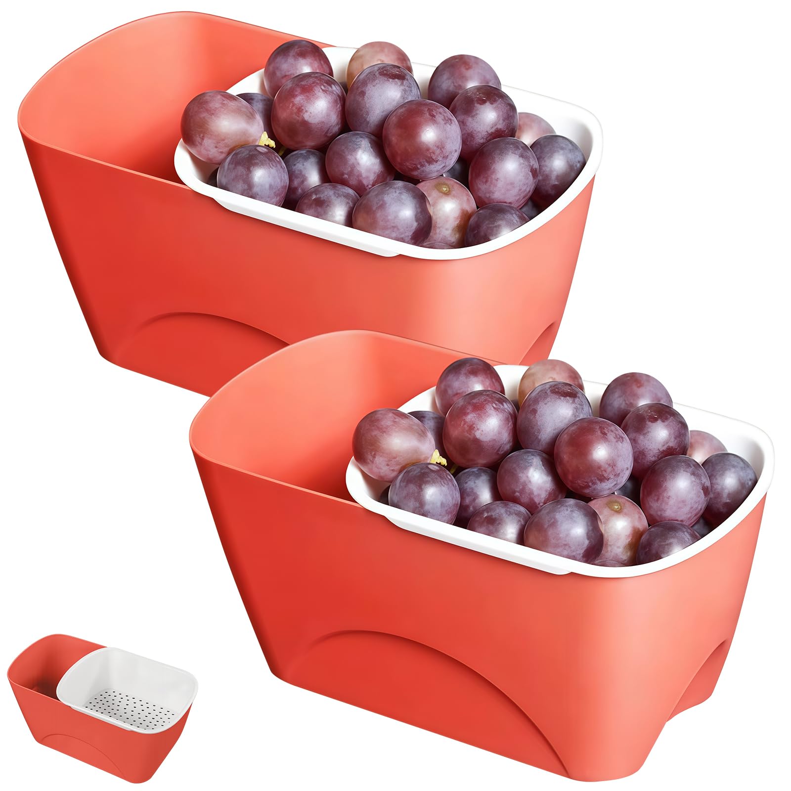 Lot de 2 boîtes de rangement pour snacks à double couche, coque en plastique rouge, bol de drainage, pour noix, pistaches et fruits, format compact pour la maison et les fêtes, facile à placer