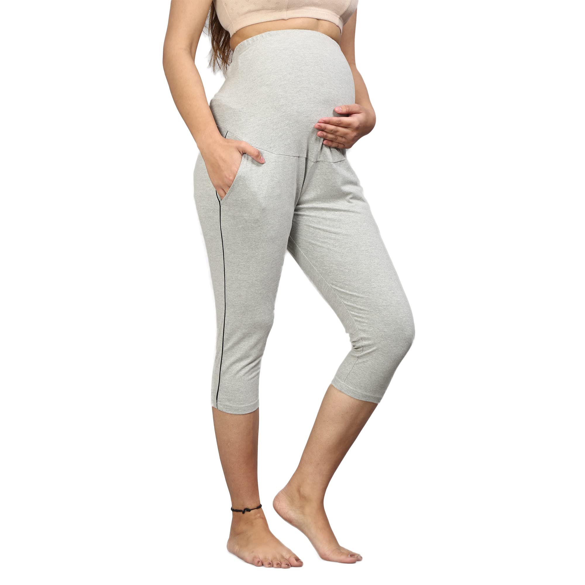 Sillyboom Women's Comfort Fit Maternity Yoga Pants Capris for Women Pregnancy Pants Over-Belly Design and Elastic Waistband for All Moms to Be (Grey, 2XL) - Image 2 thumbnail