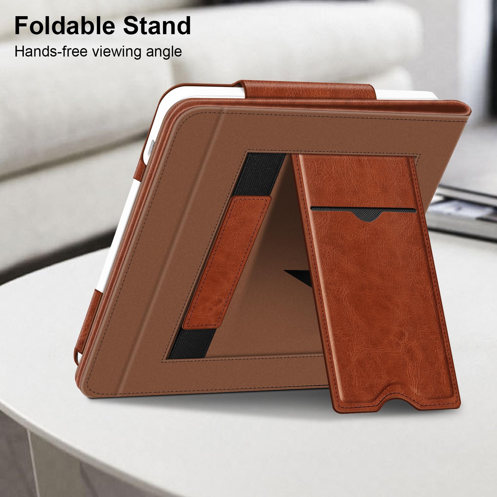 FINTIE Stand Cover per Kobo Libra Colour 2024, Kobo Libra 2 2021 eReader, Custodia Protettiva con Card Slot e Hand Strap, Marrone