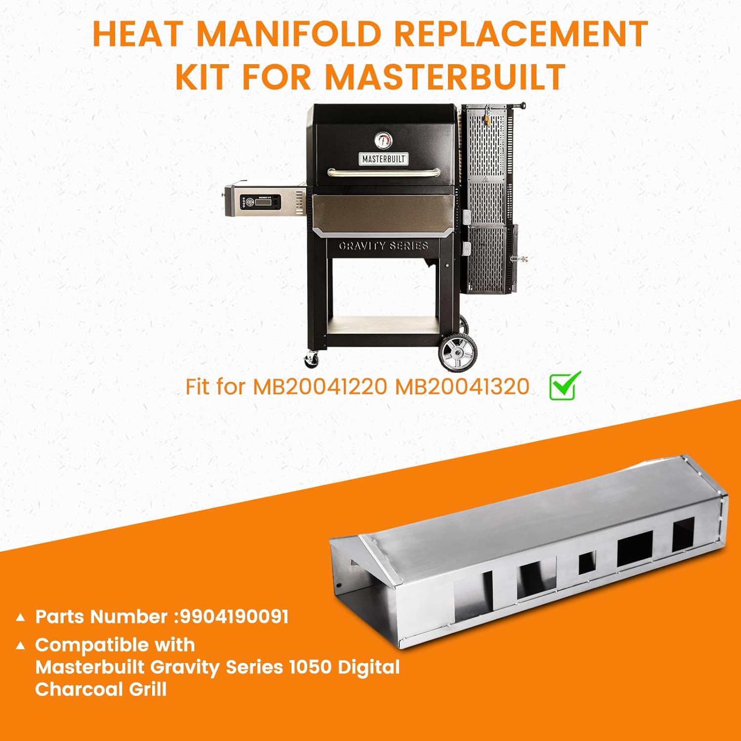 Hisencn Heat Manifold Replacement Kit for Masterbuilt Gravity Series 1050 –Superior Heat Resistance & Durability, Fits MB20041220, MB20041320, OEM Part: 9904190091, Stainless Steel