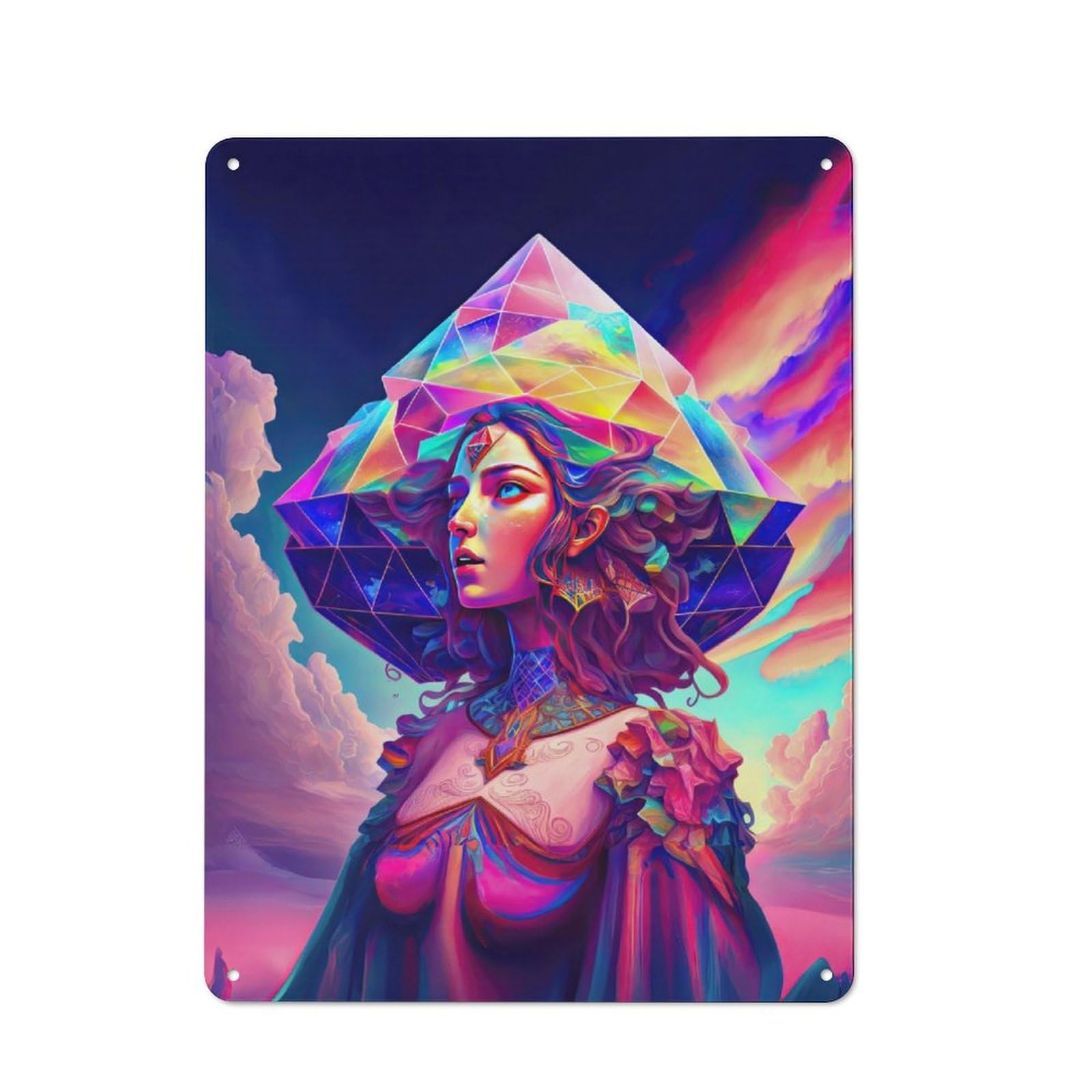 Junmoney Rainbow Geometry Goddess 3 Vintage Tin Sign 40X30cm With For Guest Room Or Hallway, Suited To Wall Displays In Guest Rooms And Hallways
