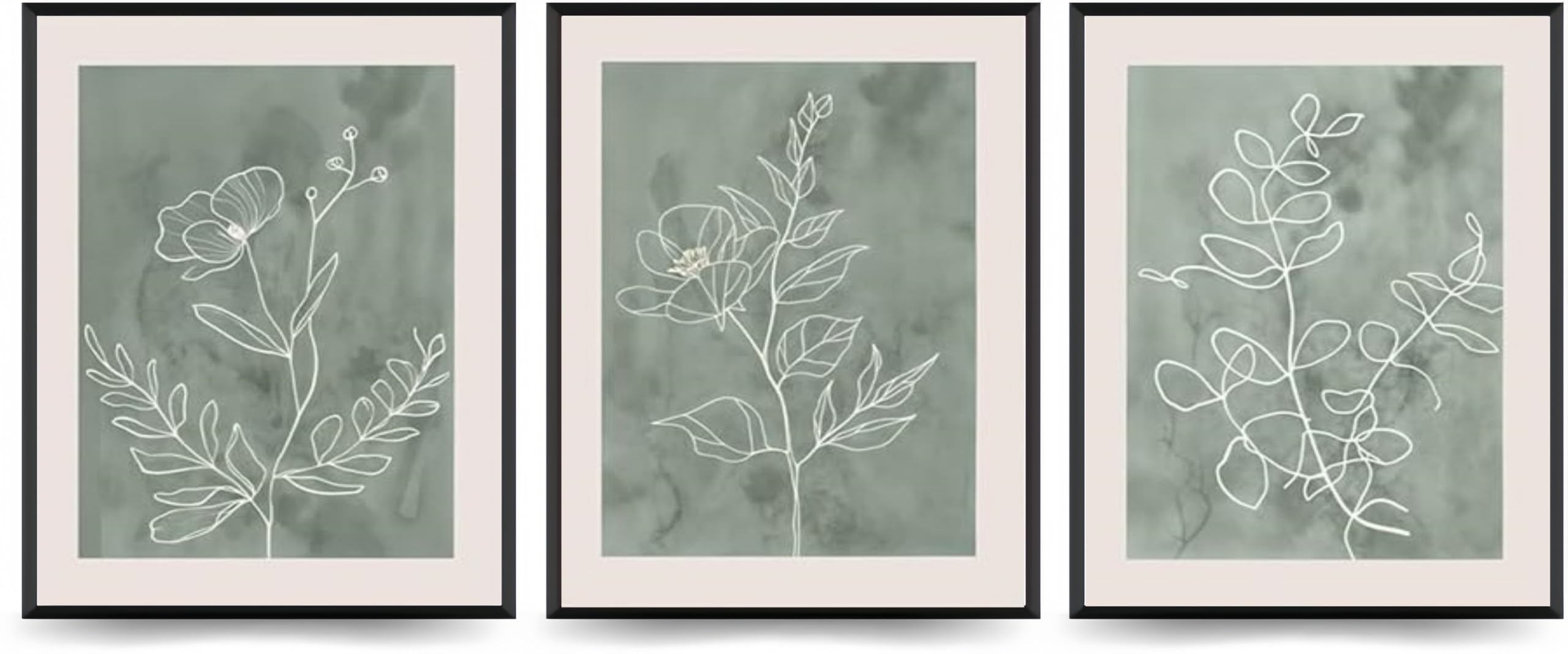 Linilioart Green Abstract Floral Botanical Posters Wall Art Set Of 3 Sage Painting Leaf Canvas Print Modern Painting Picture For Bedroom,Unframed (21X30cm)