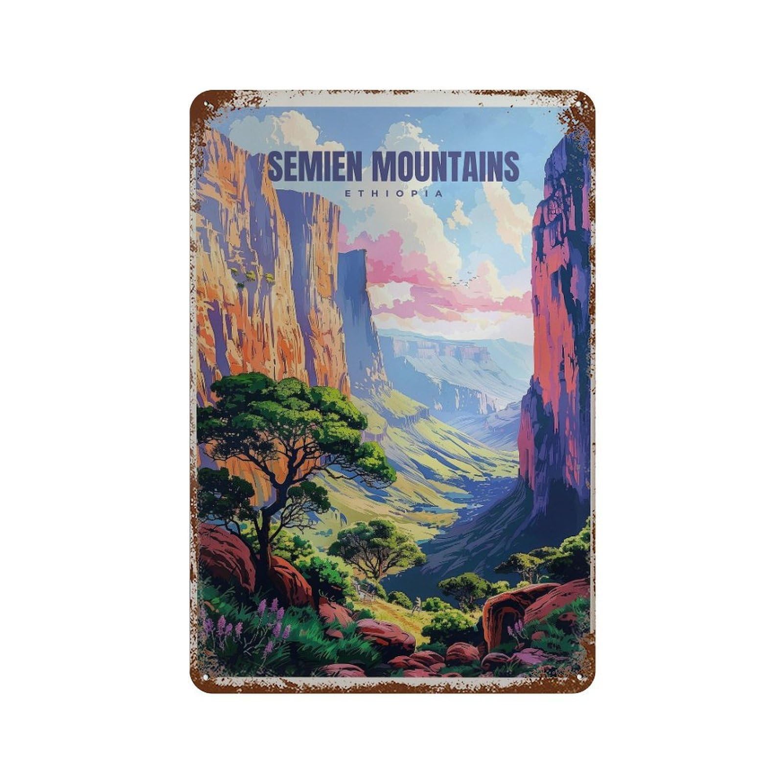 xiaoxiaoshen Semien Mountains Ethiopia Travel Home & Office Wall Decor Art Metal Tin Poster Modern Home Decor Art Home Bar Shop Decorations Vintage Sign 30x20cm